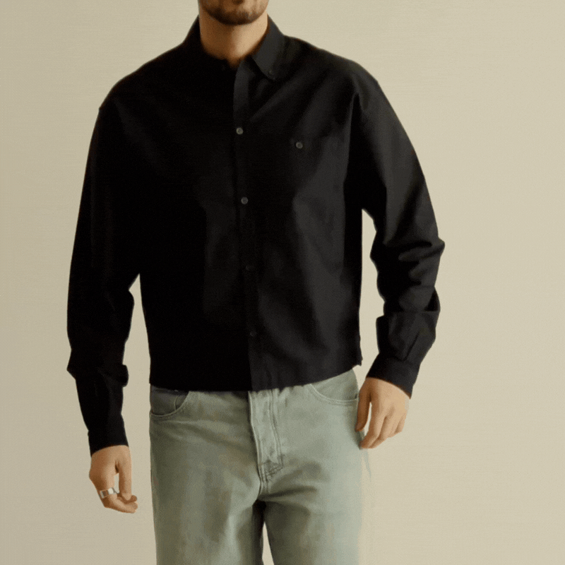 The Cropped Oxford Shirt Black — BLAN | Born in Brooklyn